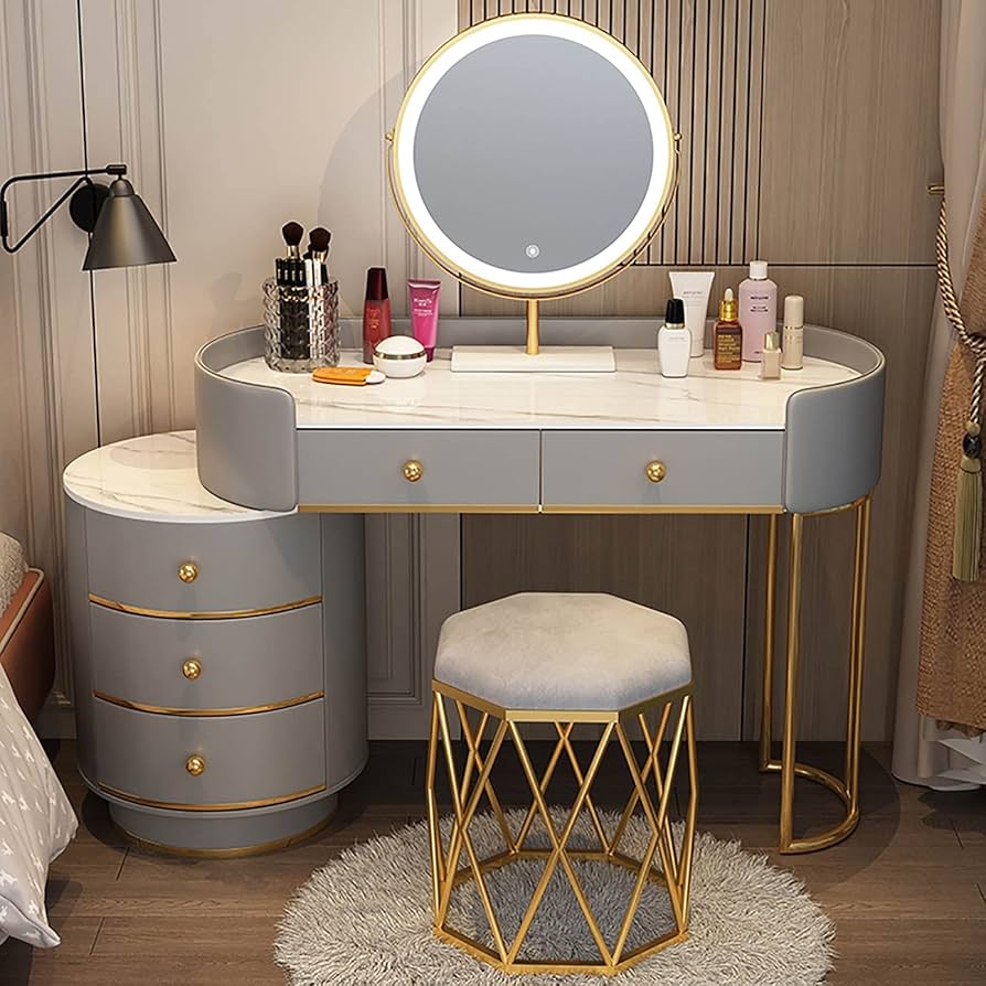 Amazon｜化粧台 ドレッサー 鏡付き、180°回転可能な鏡体、100cm