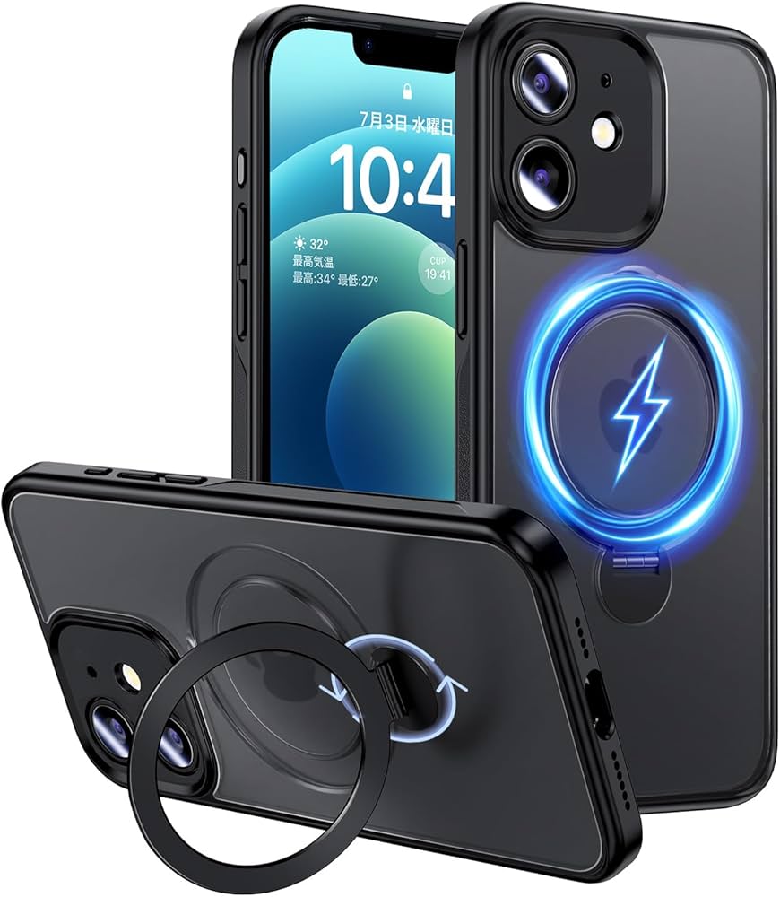 Amazon.co.jp: Magic John iphone12 ケース 半透明 商務 スタンド付き