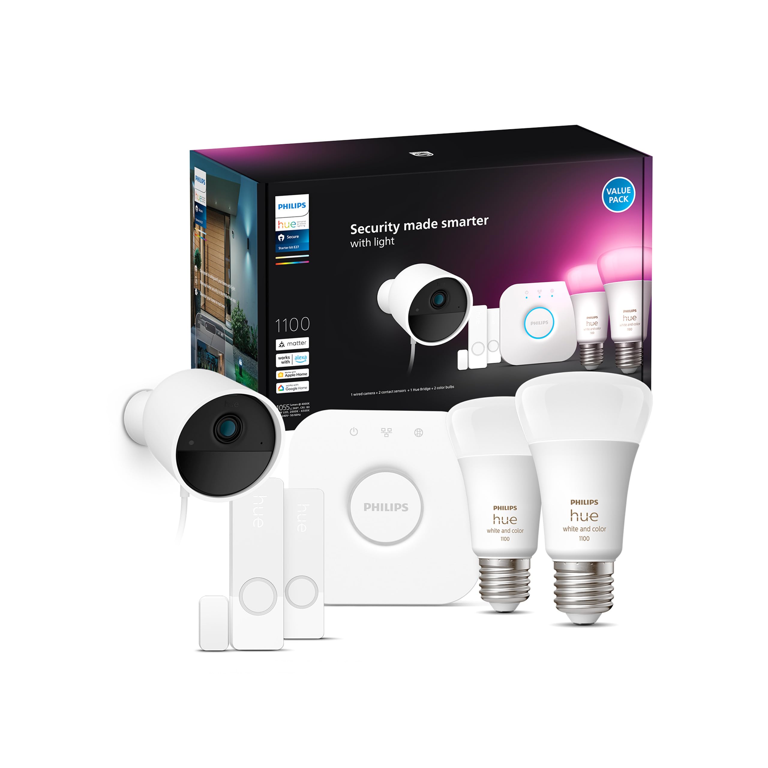 Amazon.com: Philips Hue Secure Starter Kit with Bridge, Wired
