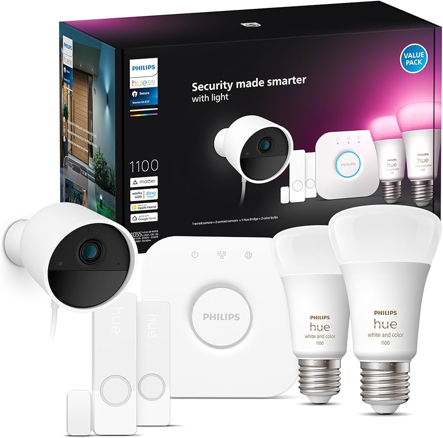 Amazon.com: Philips Hue Secure Starter Kit with Bridge, Wired