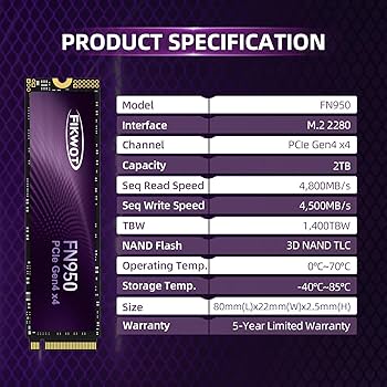 Amazon | Fikwot FN950 M.2 SSD 2TB PCIe Gen4.0 x4 M.2 2280 NVME SSD