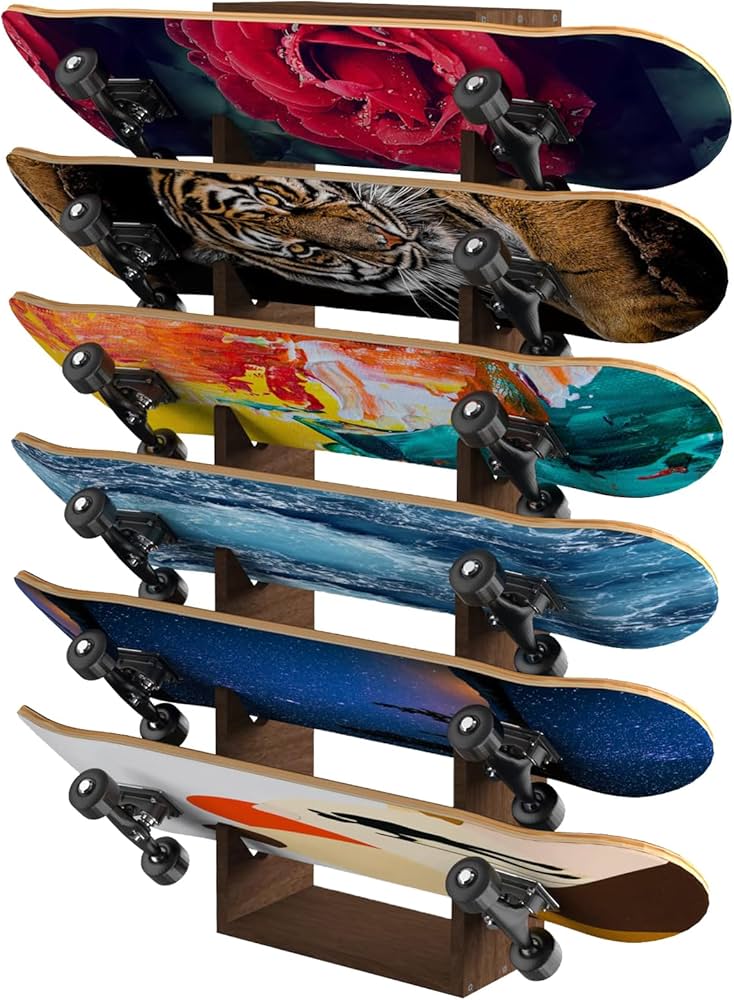 Amazon | Gtouse スケートボードラック ウォールマウント 6段 木製