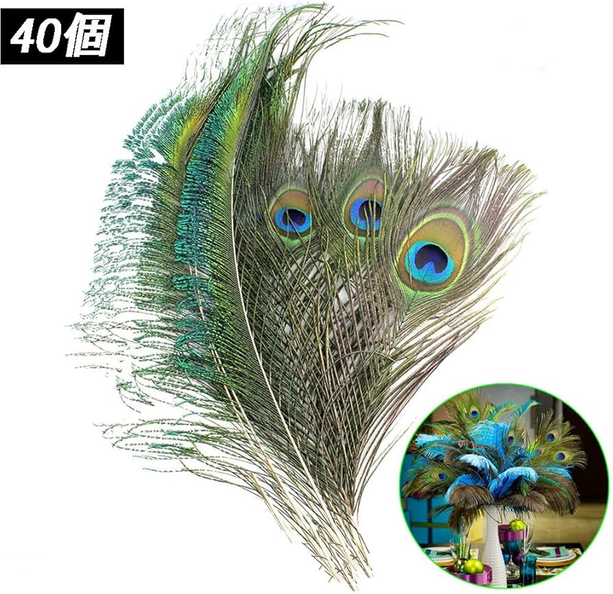 Amazon | 20個の天然孔雀の羽と20個の孔雀の剣の羽、目玉羽
