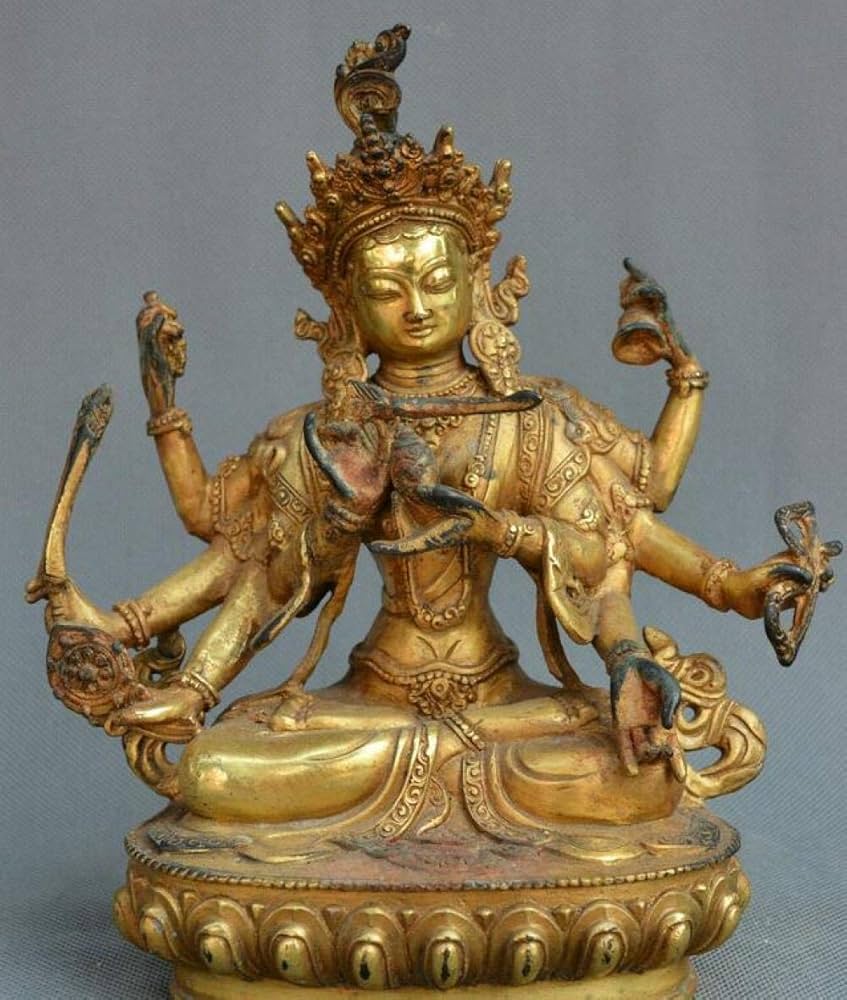 Amazon｜頭の彫刻像 チベット仏教ギルドブロンズ8本腕観音菩薩女神像