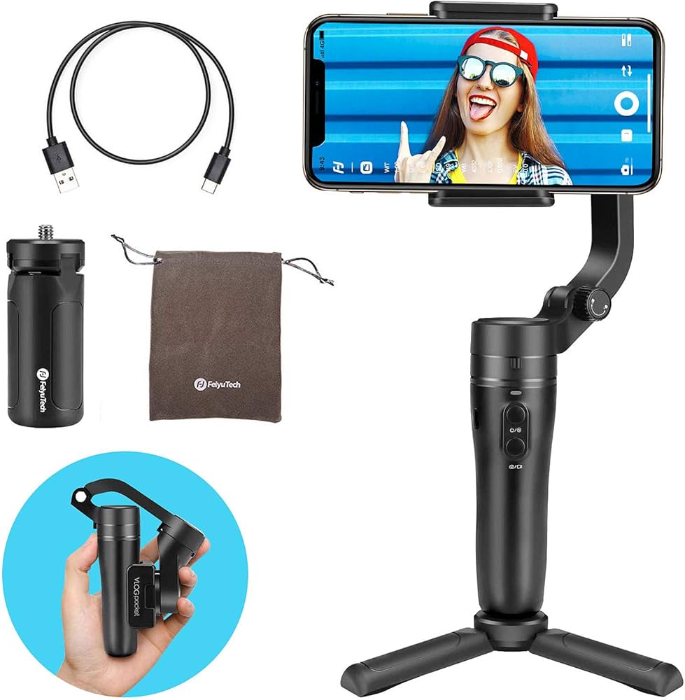 Feiyu Gimbal VLOG Pocket, Foldable Phone Stabilizer, Handheld 3