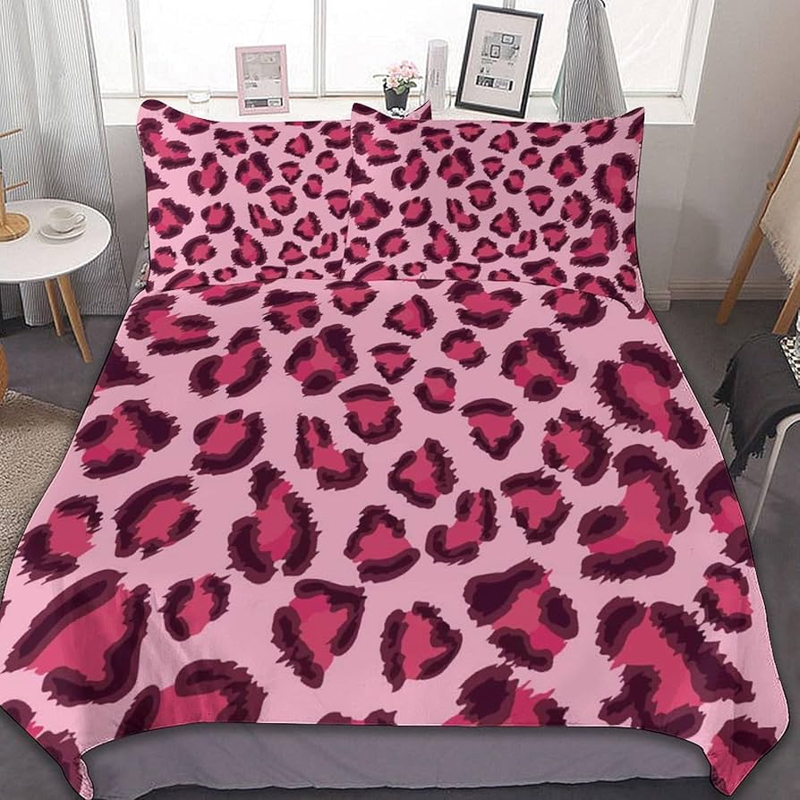 Amazon｜布団カバー 3点セット レオパード柄 豹柄 ヒョウ柄 ピンク
