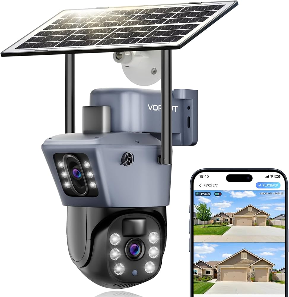 Amazon.co.jp: VORGUT 防犯カメラ 屋外 ソーラー 自動追尾 二つ監視