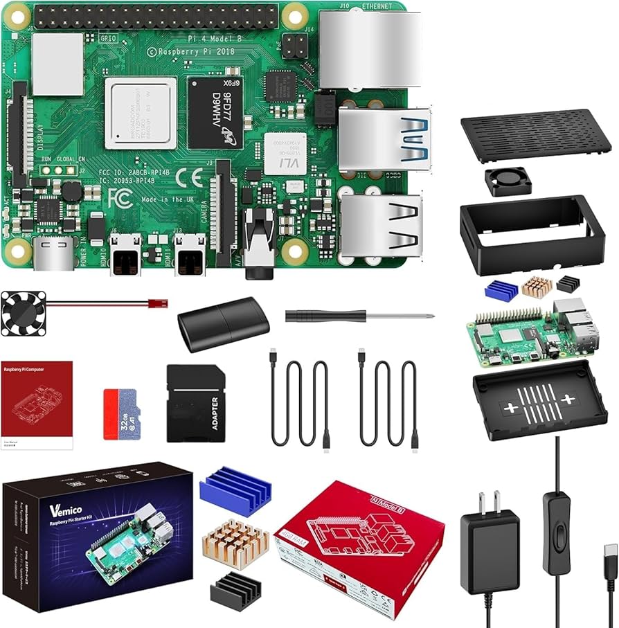 Amazon.com: Vemico Raspberry Pi 4B 4GB Kit with 32GB Card 5V3A