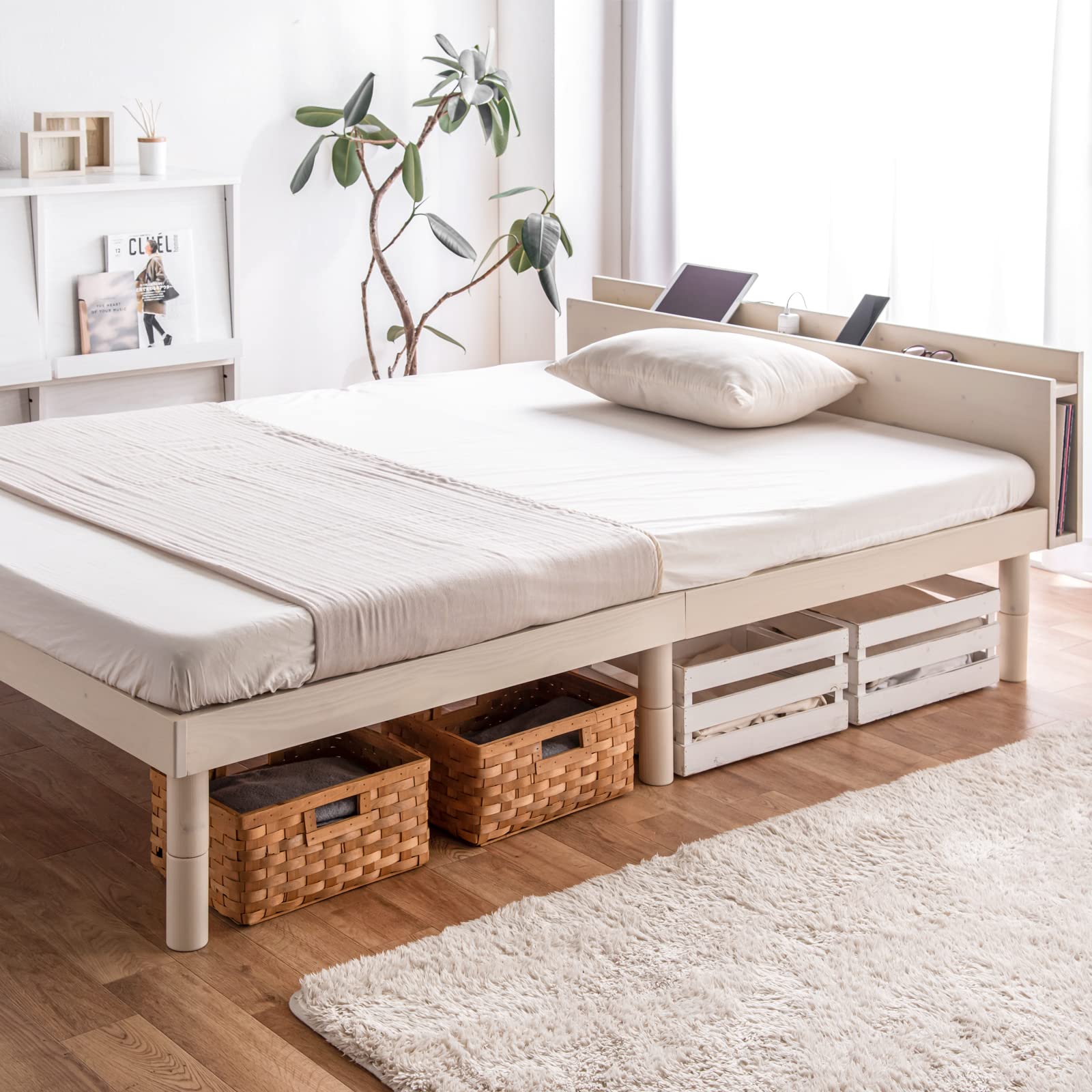 Amazon｜タンスのゲン ベッド シングル 北欧パイン 宮棚 【実用新案