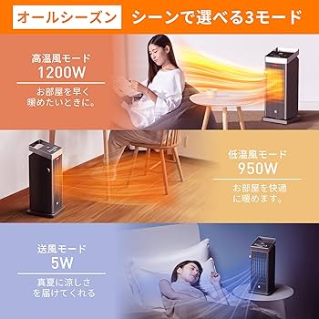 Amazon | BREEZOME セラミックヒーター 暖房器具 1200W大風量 2秒速暖