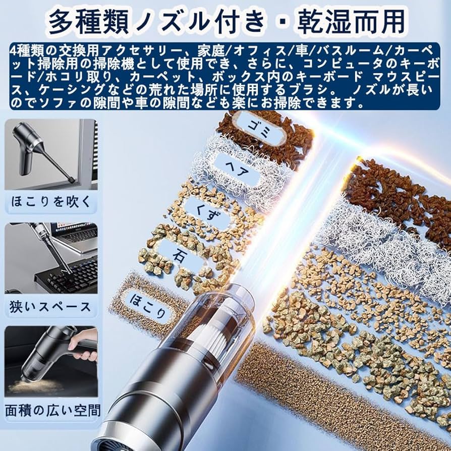 Amazon | ハンディクリーナー 車用掃除機 強力吸引ハンディ掃除機 3 in