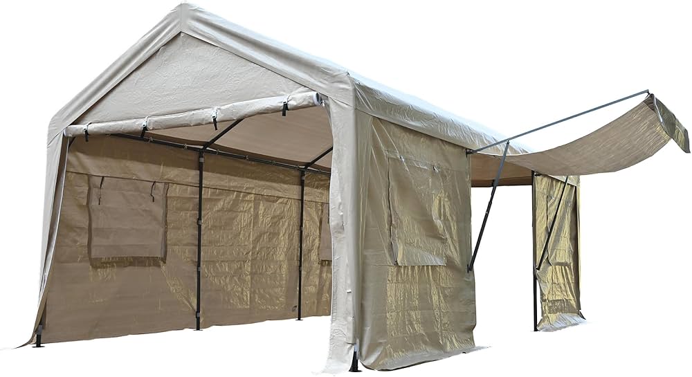 Amazon.co.jp: ガレージテント 車 大型 カーポート 3×6m ドア付き 窓