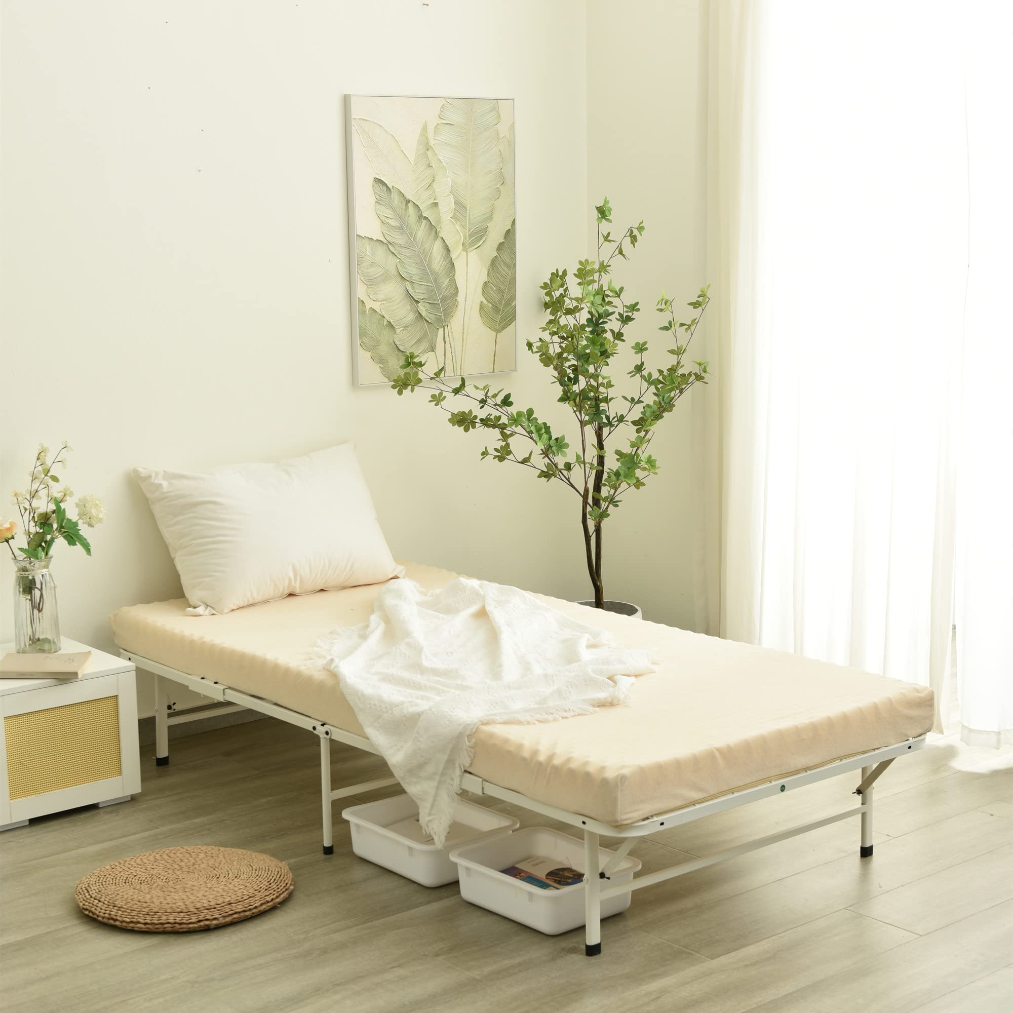 Amazon｜KJUUJE パイプベッド シングル 収納 折畳ベッド ホワイト