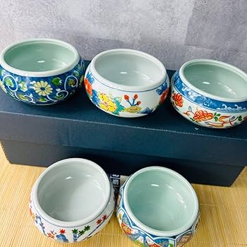 Amazon.co.jp: 有田焼 愛信窯 プラ蓋付き小鉢揃 絵違い 5個セット 箱付