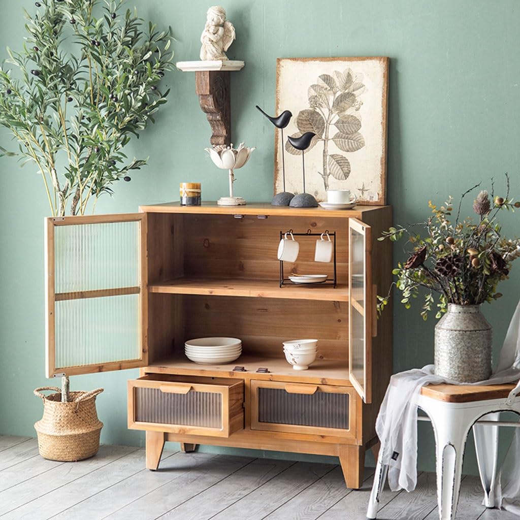 Amazon.co.jp: サイドボード 北欧無垢材本棚 ドア付き ログ収納ラック