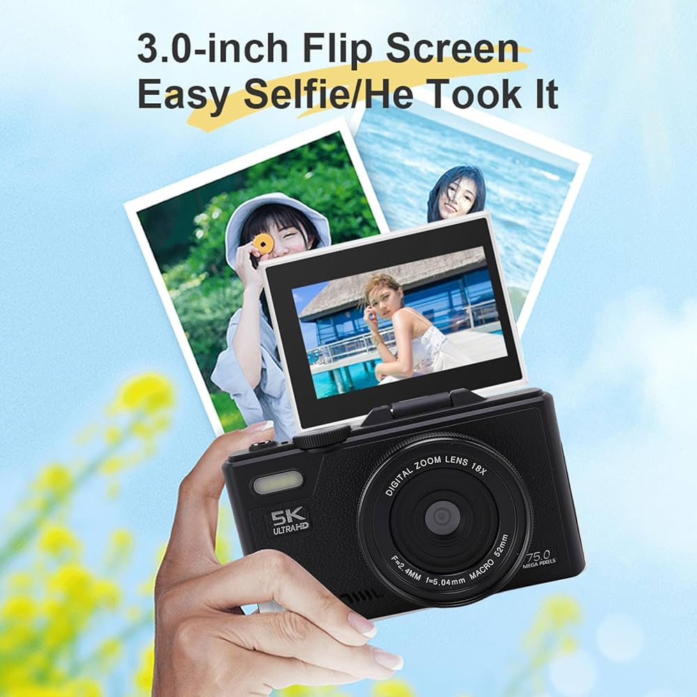 Amazon | デジタルカメラ 5K UHD 75MP、オートフォーカス トラベル