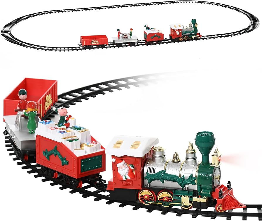 Amazon | Qaba 子供用電車セット 電池式クリスマストレインおもちゃ