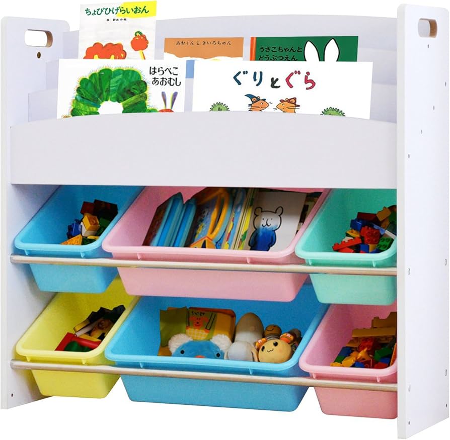Amazon.co.jp: RiZKiZ 絵本棚付おかたづけ収納ラック エッジクッション