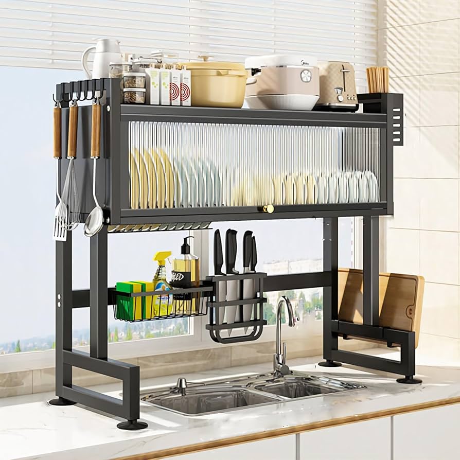 Amazon｜シンク上水切りラック キッチン食器水切りかご収納棚 ダスト