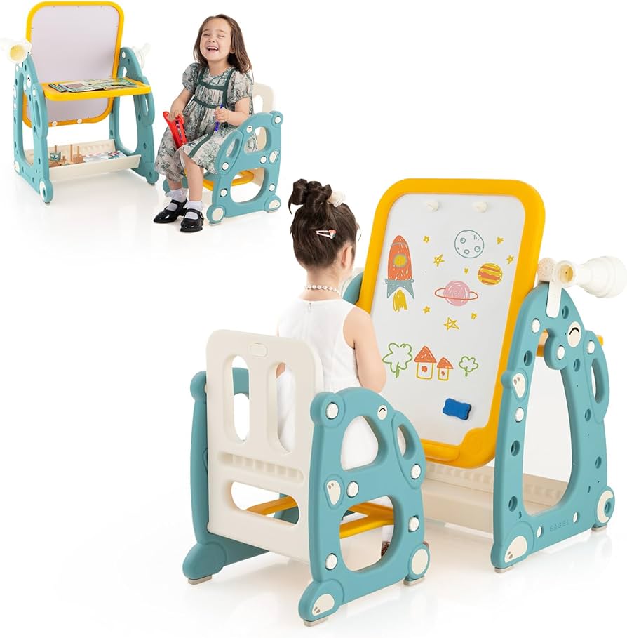 Amazon.com: HONEY JOY Kids Art Easel, 4-in-1 Toddler Table & Chair