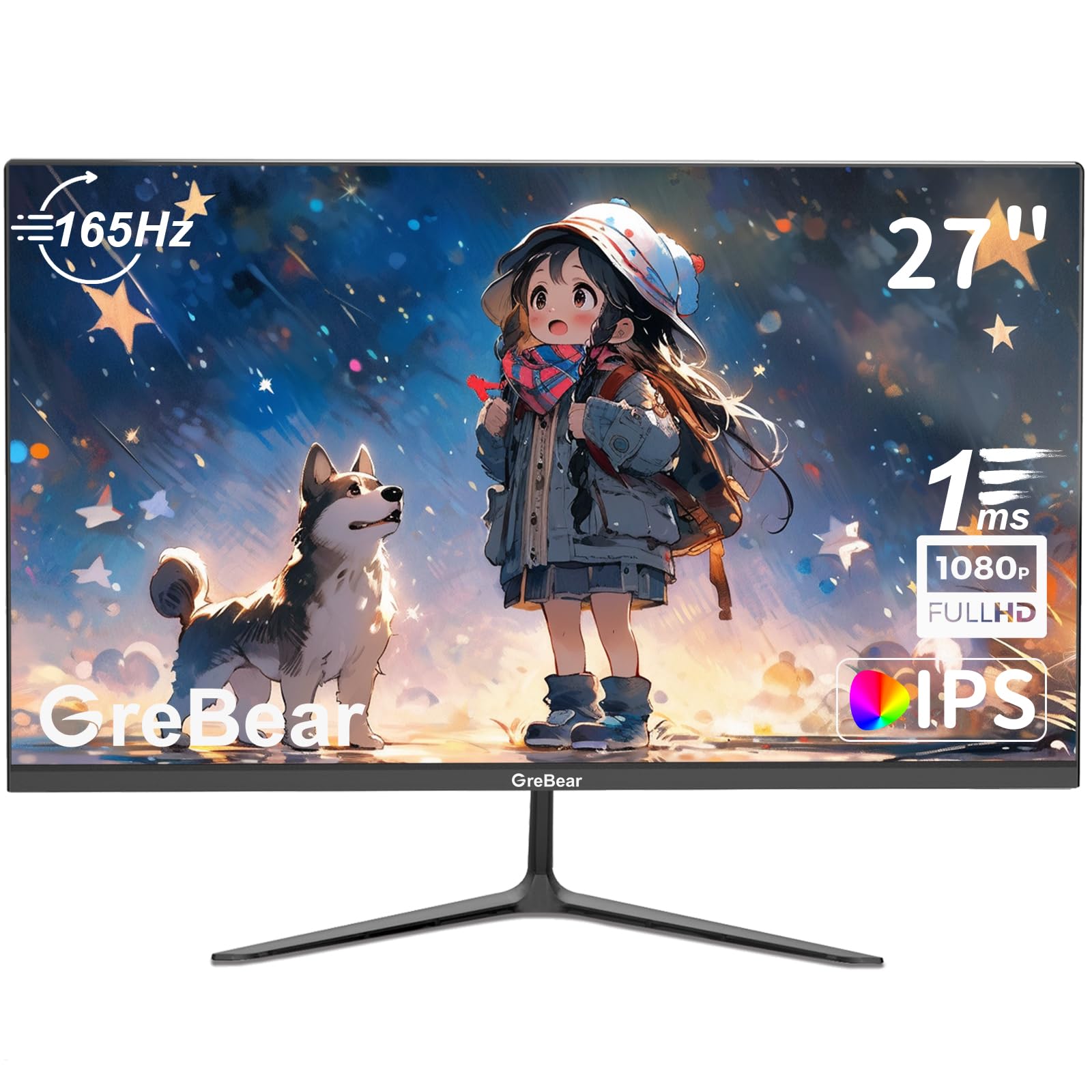 Amazon.co.jp: Grebear 27 in Gaming Monitor, 165Hz, FHD, 1920*1080P