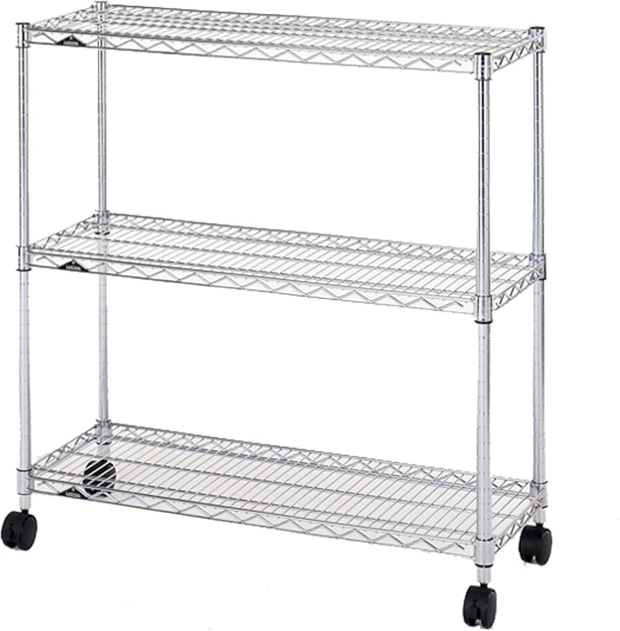 ステンレスラック 縦46cm 横91cm 3枚 キャスター付きシャフト117cm