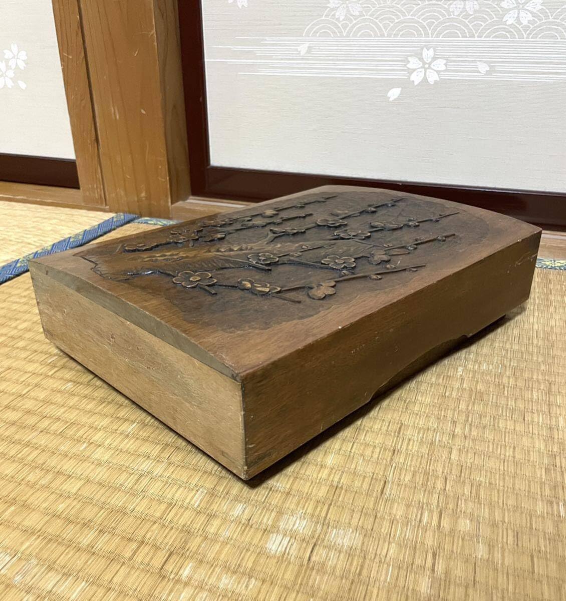 Amazon.co.jp: 硯箱文箱木彫り花彫刻木製木箱小物入れ木工芸天然木彫刻