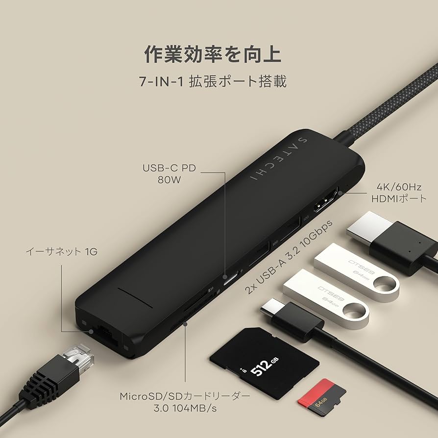 Amazon | SATECHI 7 in 1 USB-C スリムプラス マルチポートアダプター