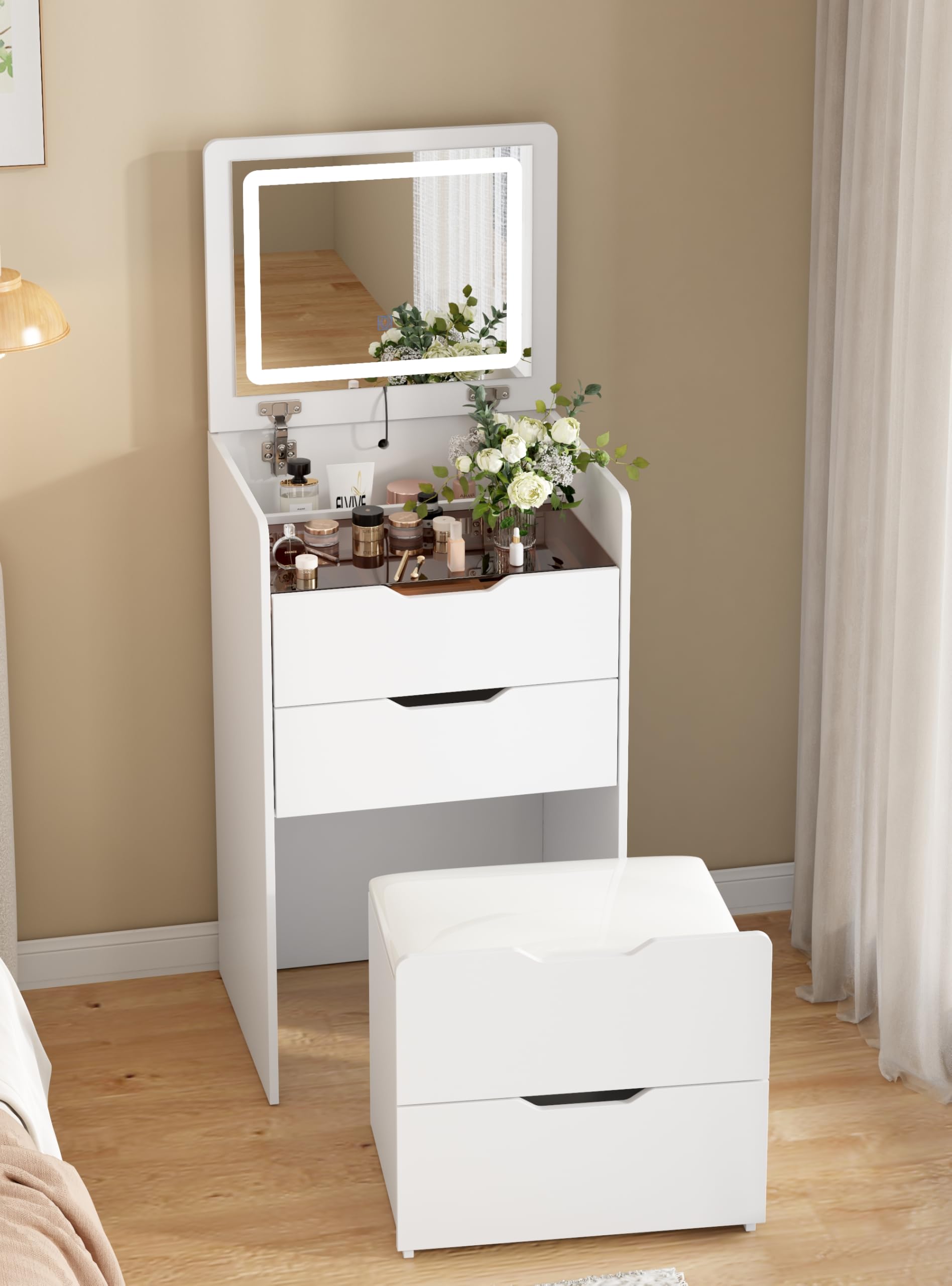 Amazon.co.jp: Timechee ドレッサー コンパクト テーブル ライト付き