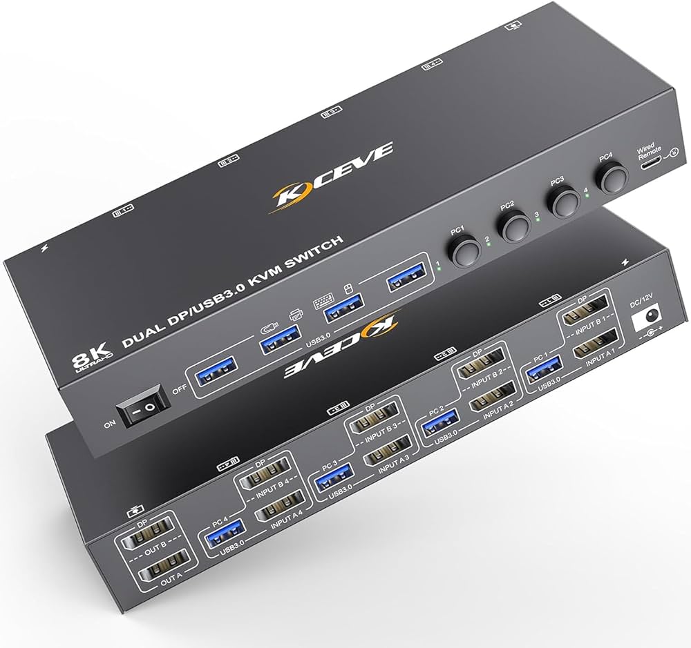 Amazon.co.jp: KCEVE 8K DP KVM切替器 4PC 2モニター、コピー/拡張
