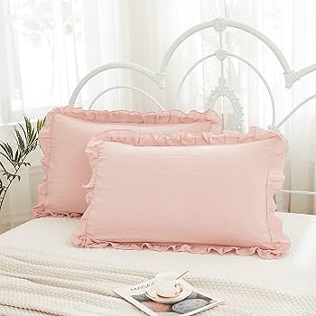Amazon｜ピンク 枕カバー キングサイズ 枕カバー フリル付き枕カバー 2