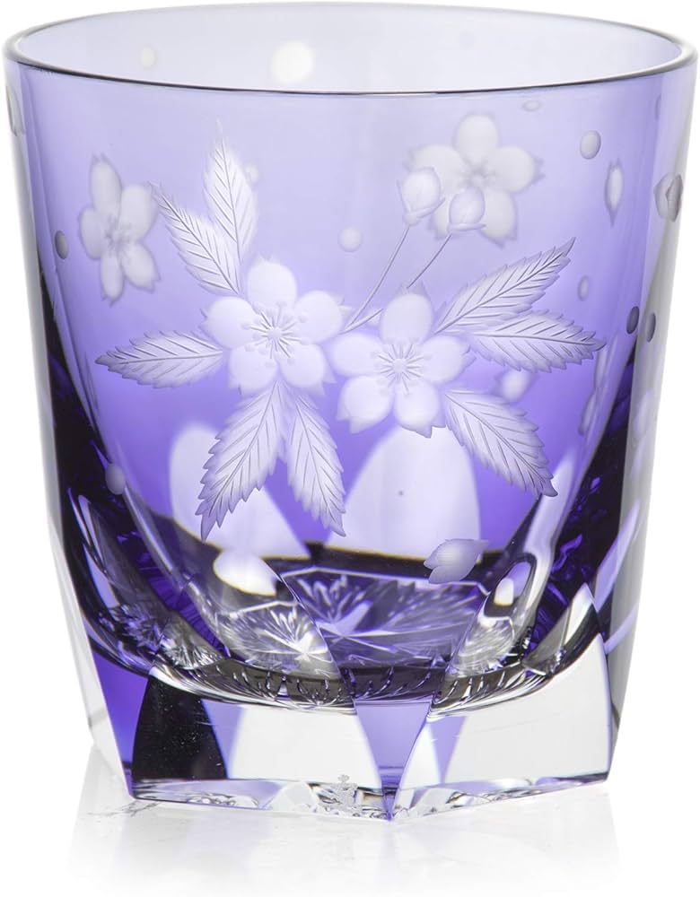 Amazon | 根本硝子 ロックグラス [ 紫/桜吹雪 / 約直径8.2×高さ8.7cm