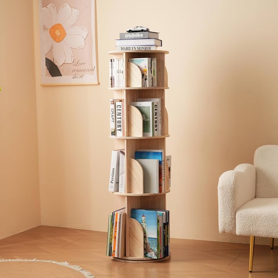 Amazon.co.jp: 【4段-回転盤タイプ-マルチ高さ】OSJ 本棚 回転式本棚