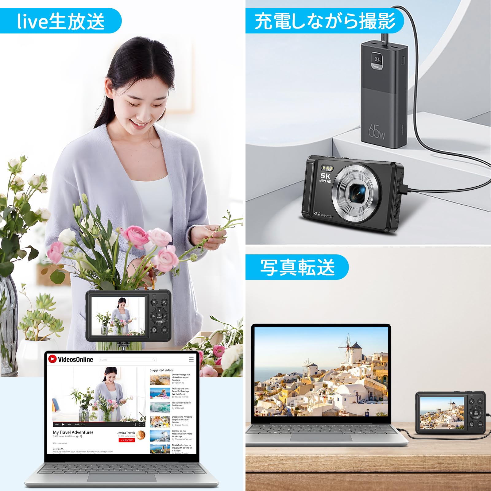 Amazon | 5K デジカメ 7200万画素 デジタルカメラ AFオートフォーカス