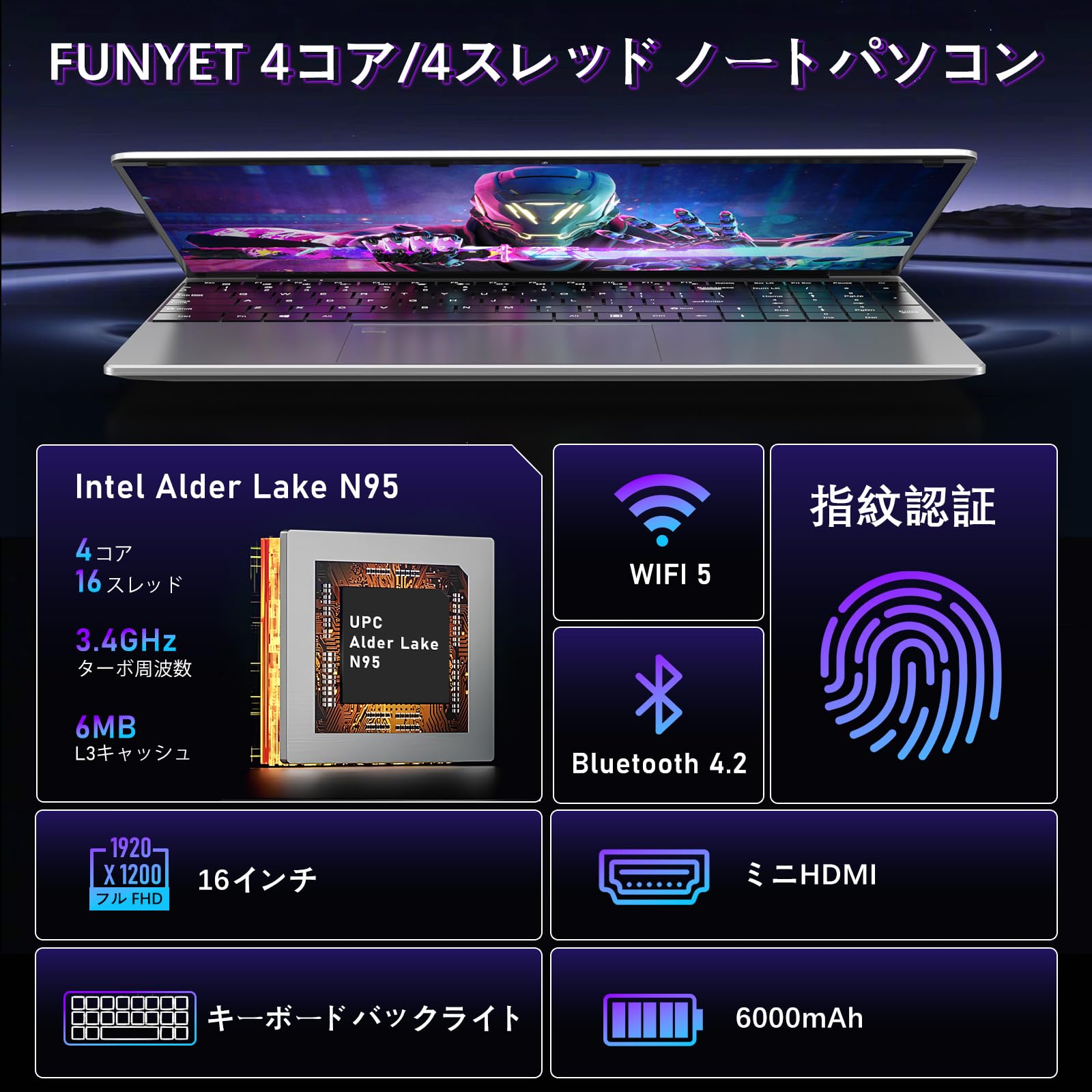 Amazon.co.jp: ノートパソコン N95 FUNYET 薄型 軽量 ノートpc 16