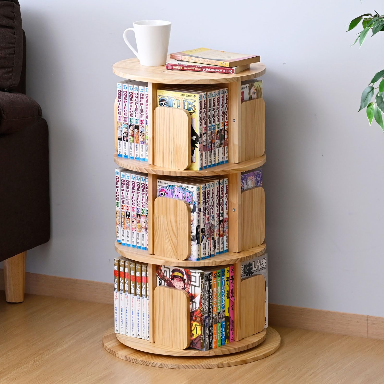 Amazon｜山善(YAMAZEN) 本棚 回転式本棚 3段 丸型 コミックラック 360