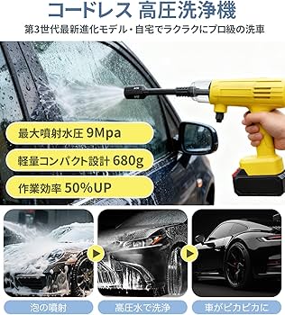 Amazon | 高圧洗浄機 コードレス【超軽量 2026年改良進化モデル 9Mpa