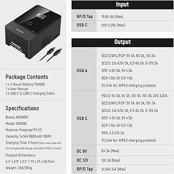 Amazon | NEEWER Vマウントバッテリー 6800mAh 99Wh 14.5VミニVロック