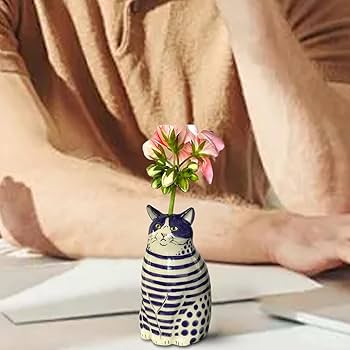 Amazon.co.jp: ポルカドット猫の花瓶、樹脂ハンドメイドの小さな猫の