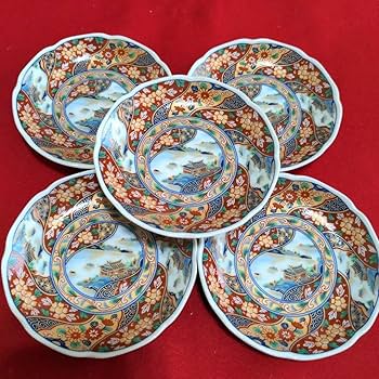 Amazon.co.jp: 龍峰窯 金彩 古伊万里 花文様 小皿 5枚セット 輪花皿