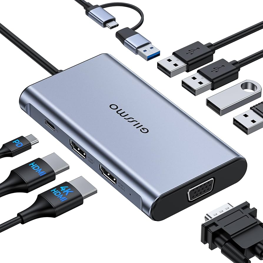 Amazon.com: GIISSMO USB C Hub - Dual HDMI VGA Adapter, Triple