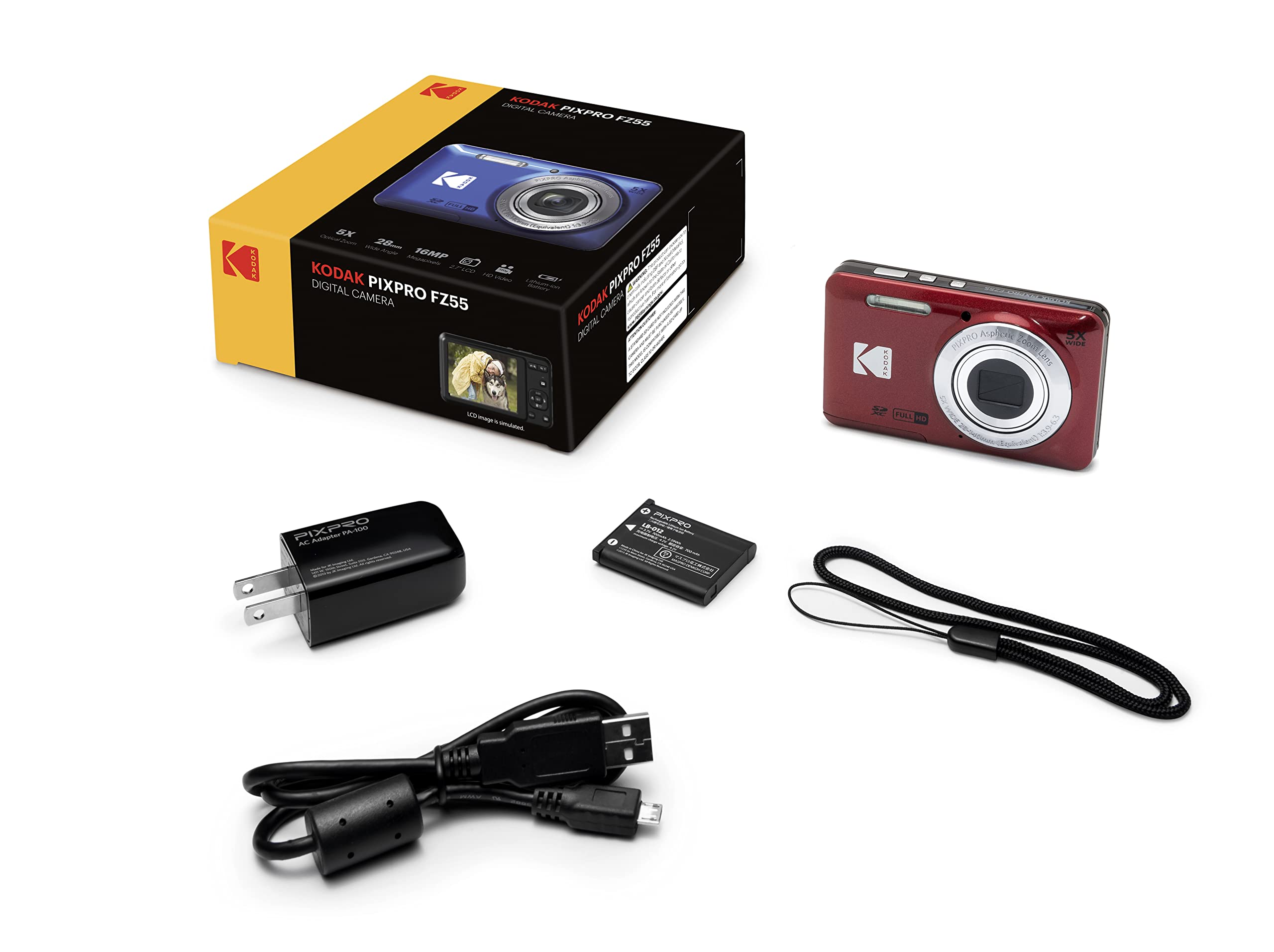 Amazon | Kodak PIXPRO FZ55 デジタルカメラ(レッド) + 32GB メモリー