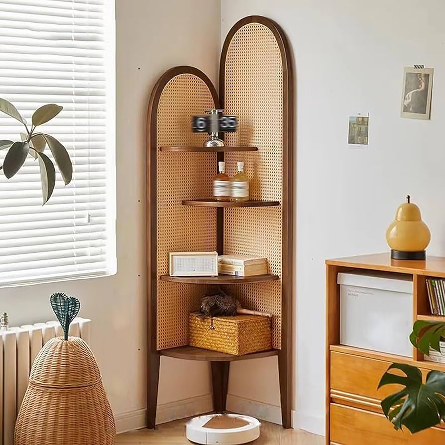 Amazon｜FZYUAN ラタン コーナーキャビネット 4段 コーナー 本棚 細長