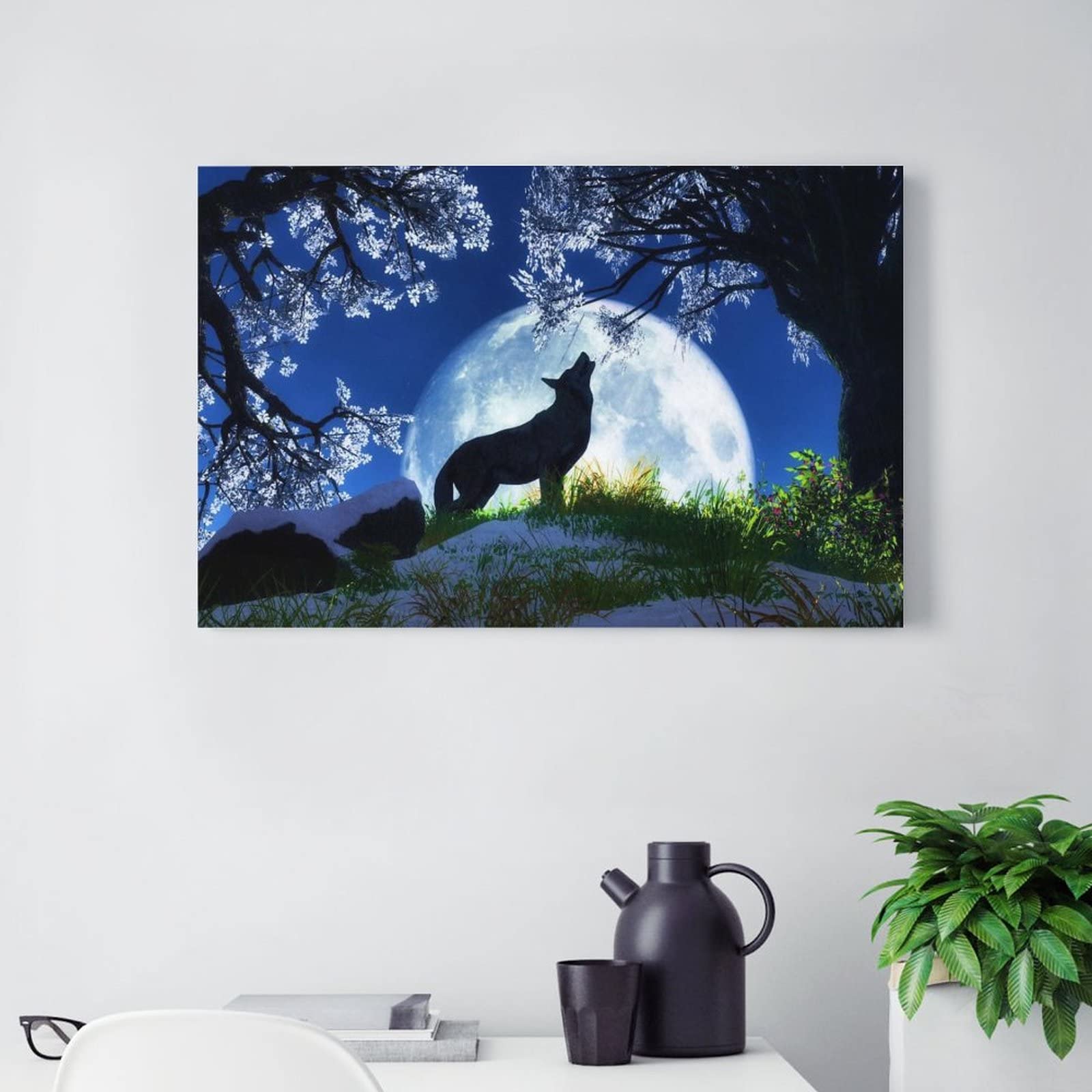 Amazon.co.jp: 絵画 満月の狼の遠吠えインテリア 絵画 動植物の自然