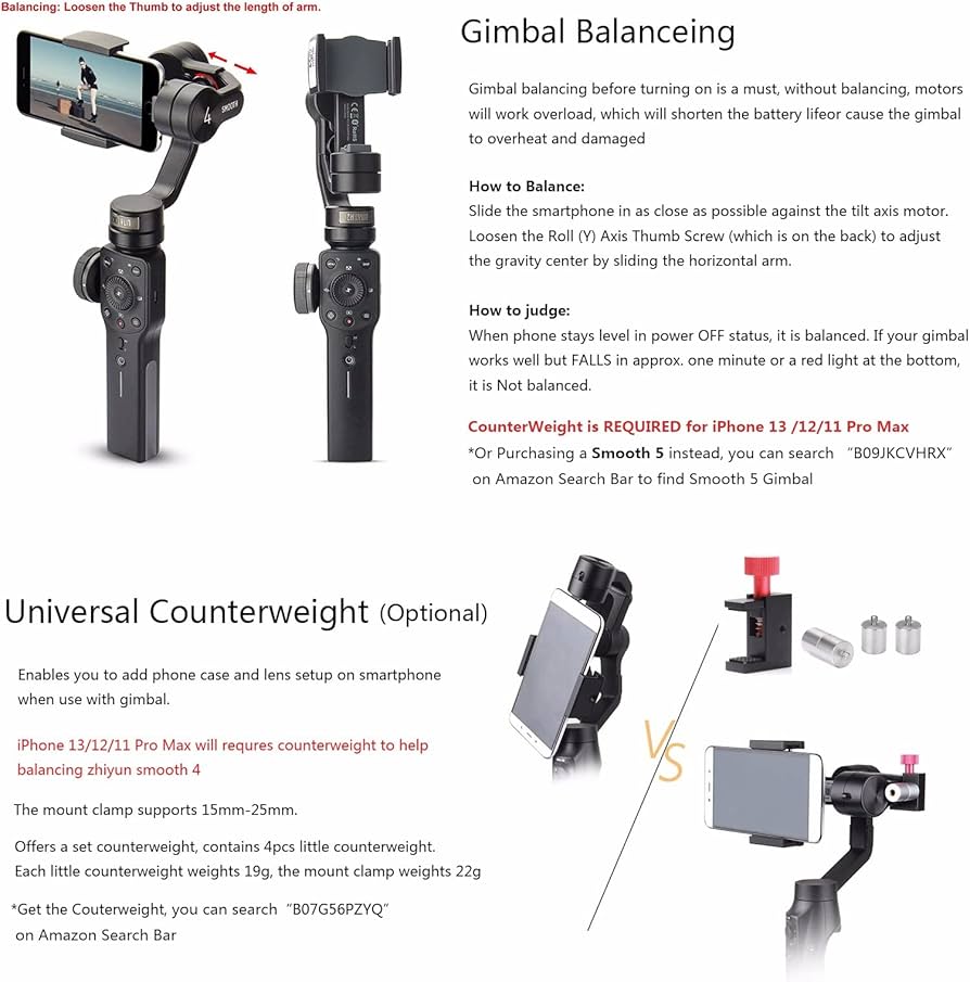 Amazon.com: Zhiyun Smooth 4 Gimbal Stabilizer for Smartphone