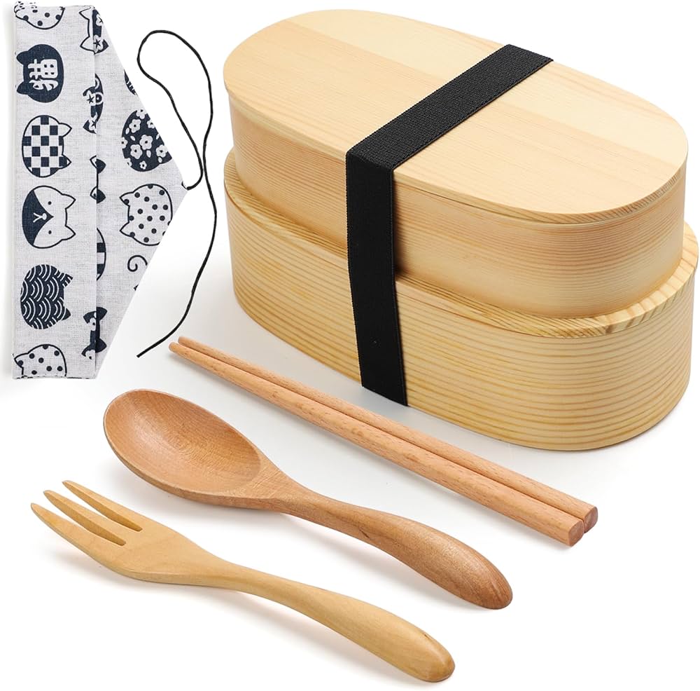 Amazon｜曲げわっぱ 弁当箱 二段式 天然杉木製弁当箱セット 手作り大