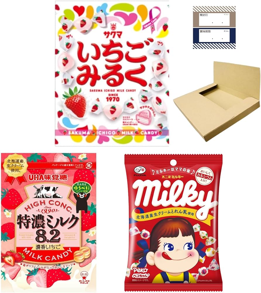 Amazon.co.jp: いちごみるく 食べ比べ いちごミルク 83g ミルキー 108g