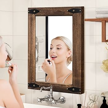 Amazon.com: blue page Mirror for Wall, Rustic Wood Mirror with