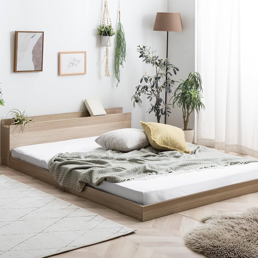 Amazon｜タンスのゲン ベッド フレームのみ セミダブル 宮棚付