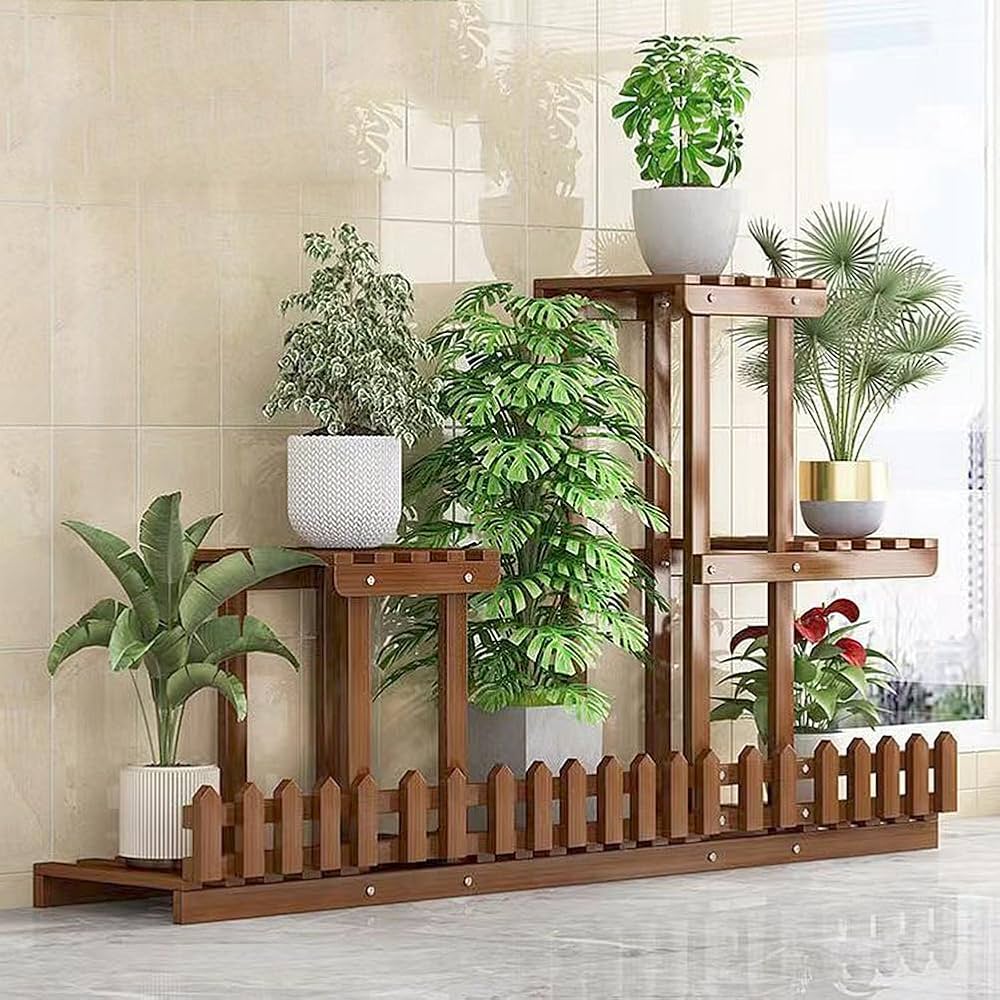 Amazon | 花棚子置物棚ベランダリビングフロア式家庭用新型室内実木